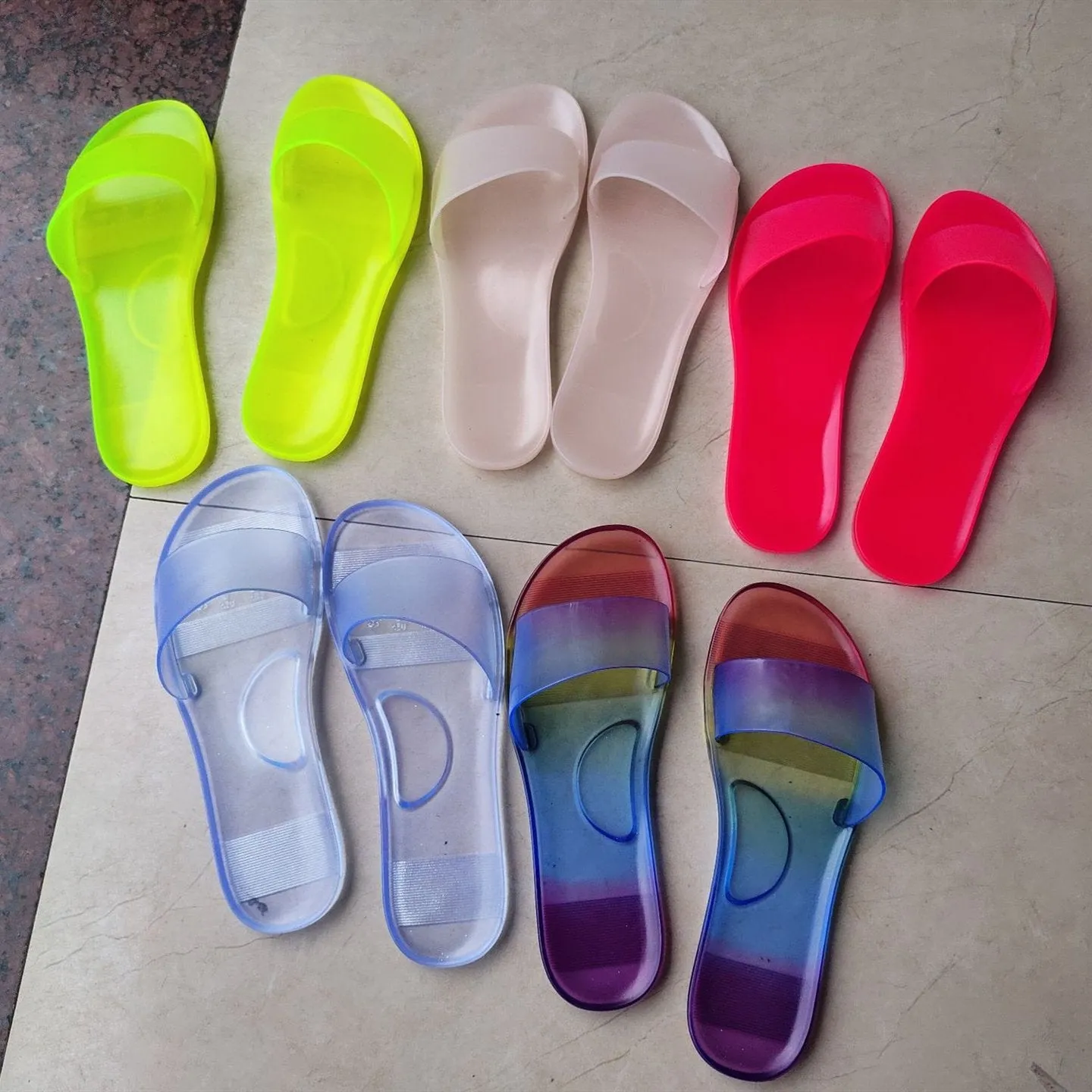 Women jelly clear one strap flat 
slide sandals