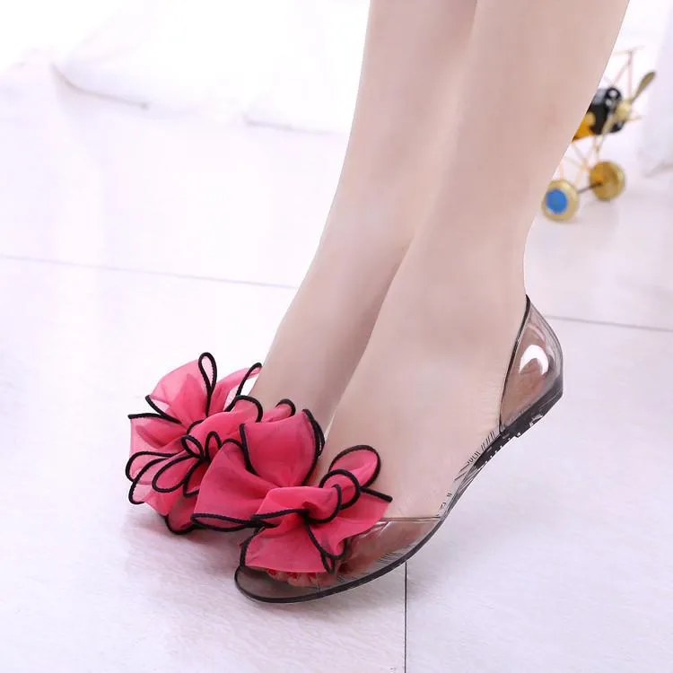 Women Slip On Bow Clear Jelly Sandals