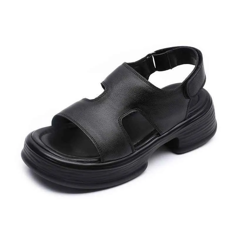 Women's Casual Platform Sandals: TL123 Leather Thick-Soled Roman Shoes