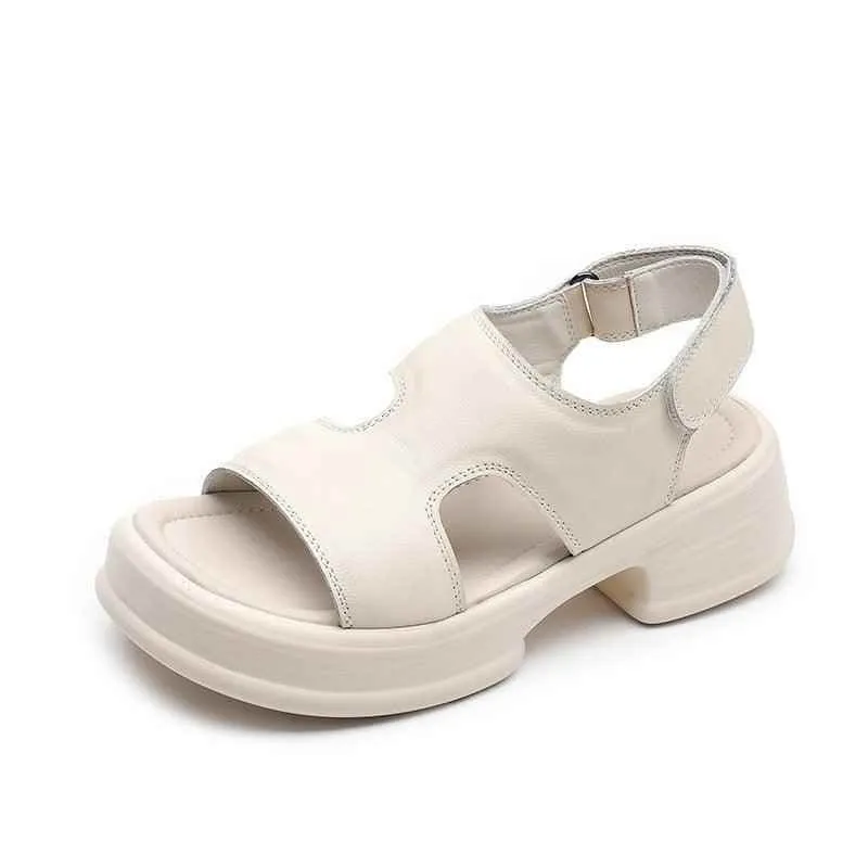 Women's Casual Platform Sandals: TL123 Leather Thick-Soled Roman Shoes