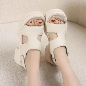 Women's Casual Platform Sandals: TL123 Leather Thick-Soled Roman Shoes