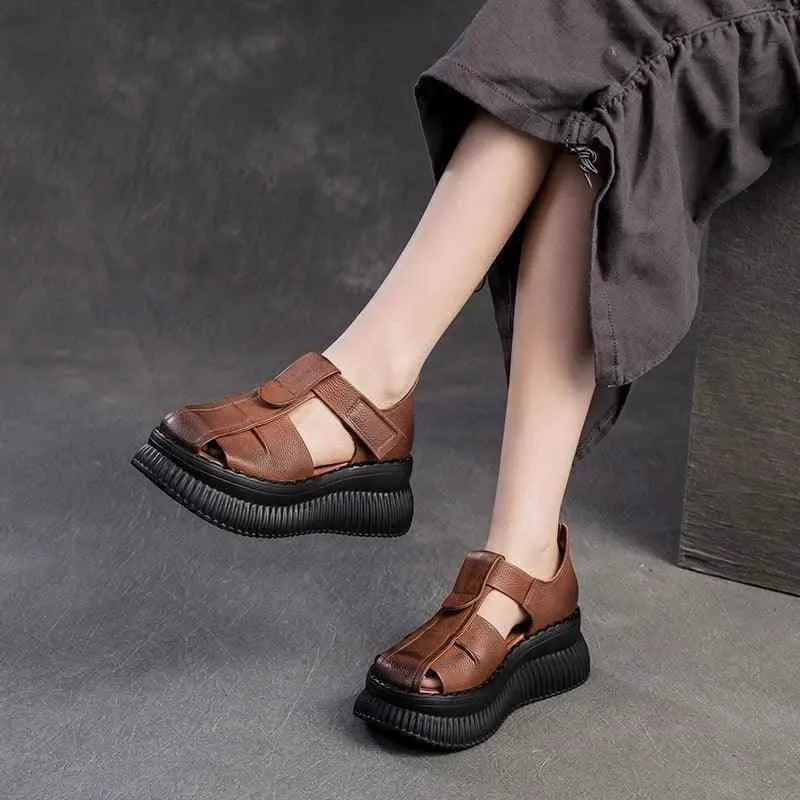 Women's Casual Shoes - Genuine Leather Wedge Sandals - 65379