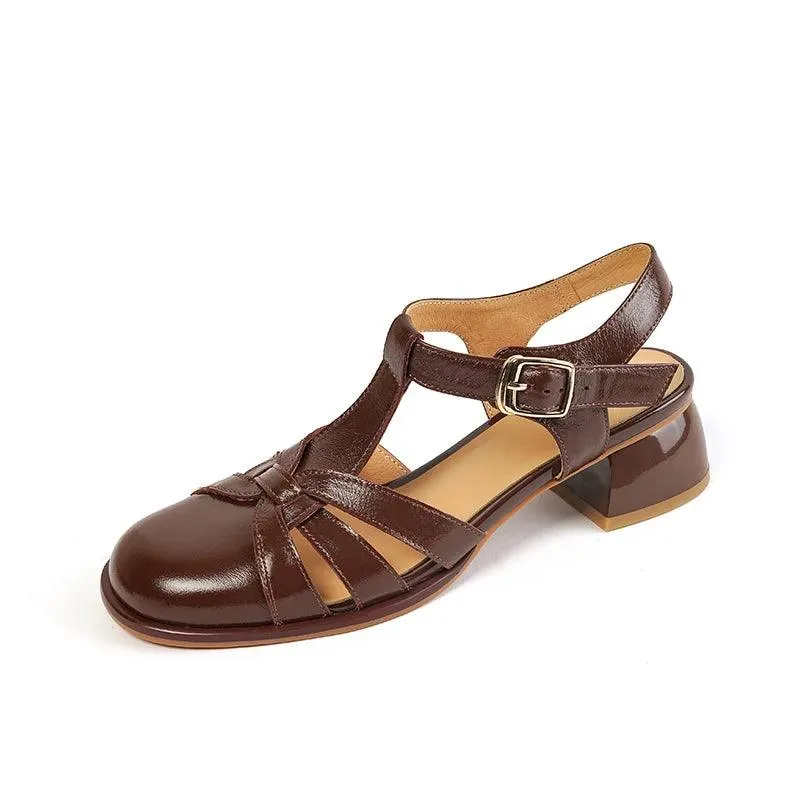 Women's Casual Shoes - Simple Leather Sandals Heels - TSS136