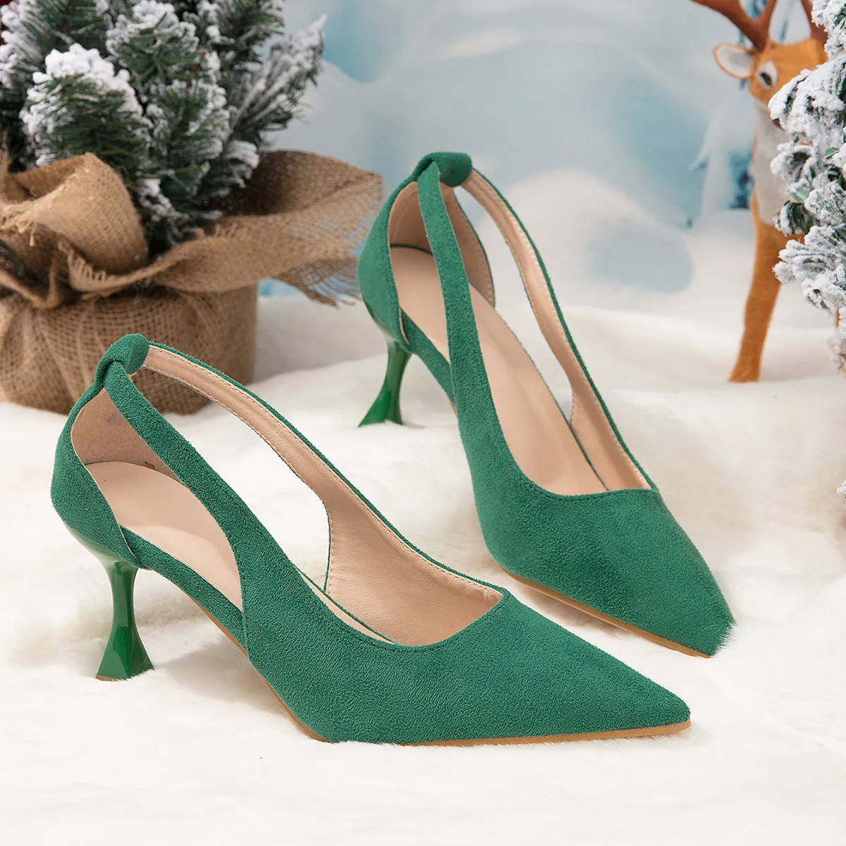 Women's High Heels Pointed Toe Slingback Pumps Suede Stiletto Heeled Shoes