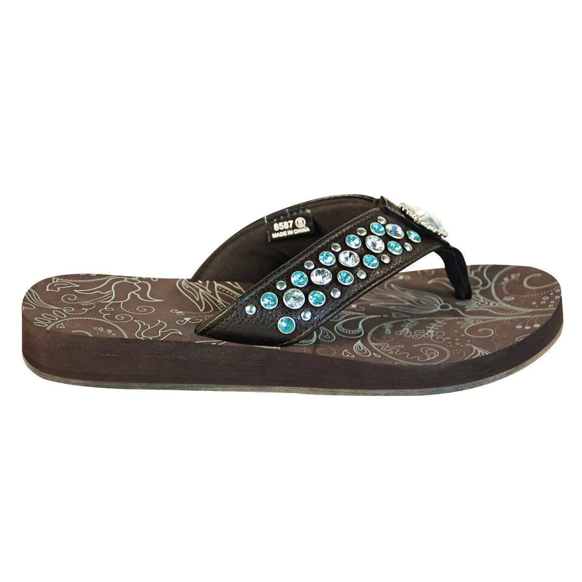 Xelement LU8587 Women's Black Diamond Floral Sandals